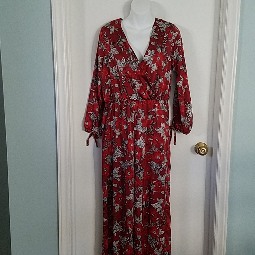 GB Girls Red Floral Wrap Style Jumpsuit Xlarge
